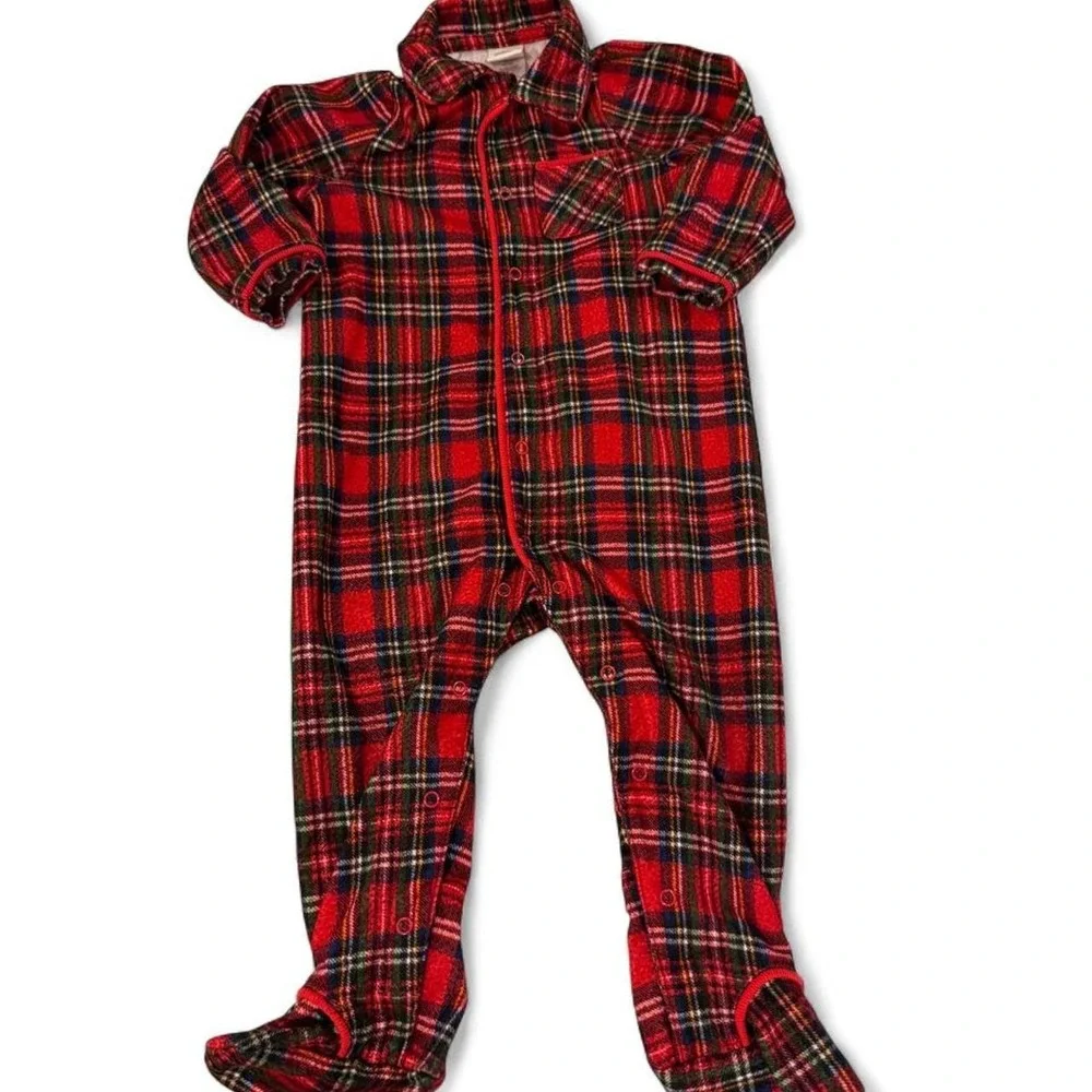 Little Me Baby Red Plaid Fleece Footed Sleeper Button Front Pajamas 12M